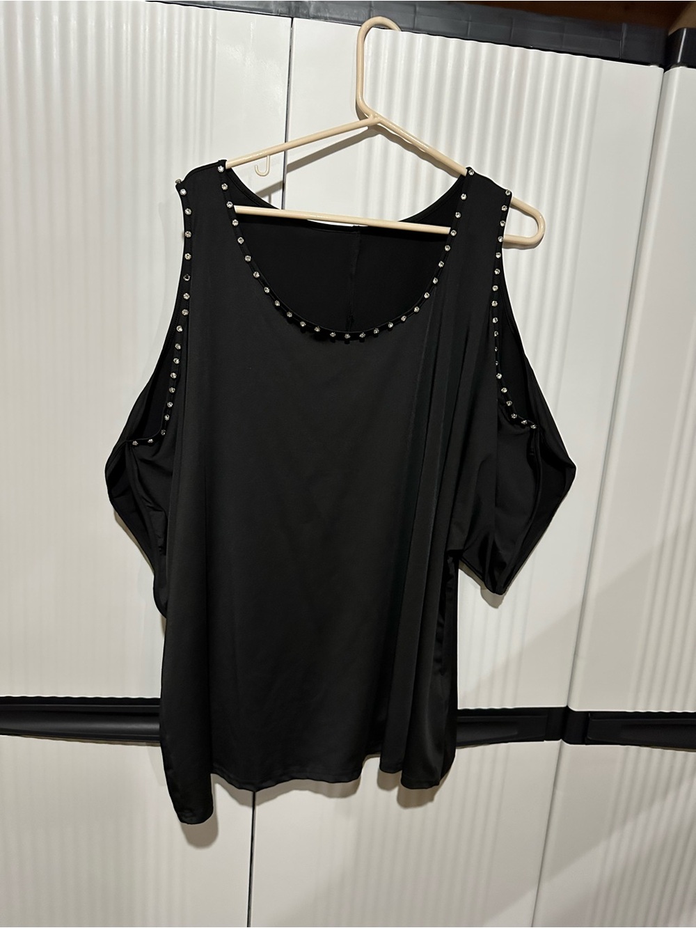 SHEIN Black Studded Cold-Shoulder Blouse